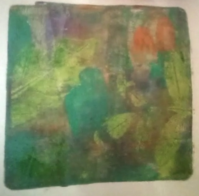 Abstract monotype on green background