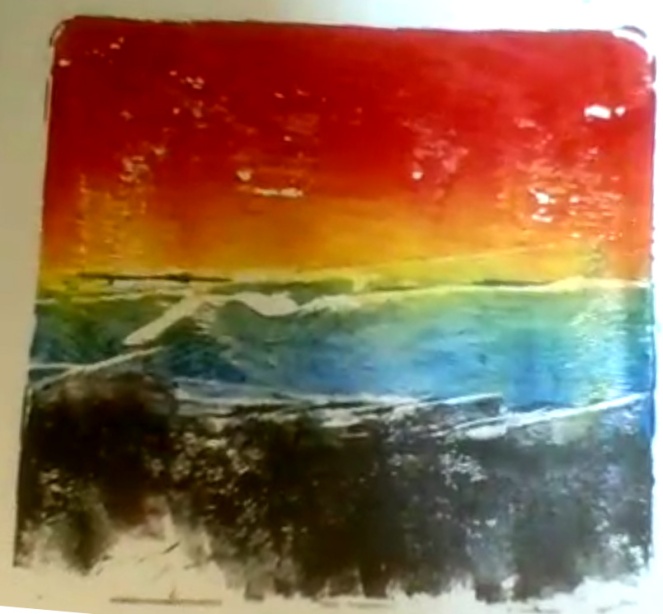 Rainbow colored monoprint