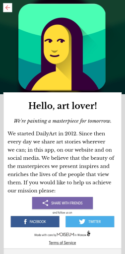 top of DailyArt About screen, Android version 2.8.1